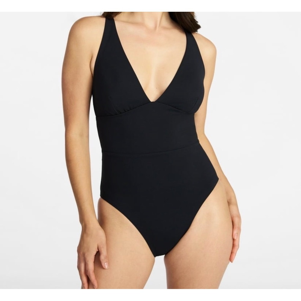 Time and Tru One Piece Swimsuit Women 3X Black Ribbed V-Neck Cutout NEW